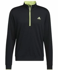 Adidas Lightweight 1/4 Zip Pullover - Black/Pulse Lime