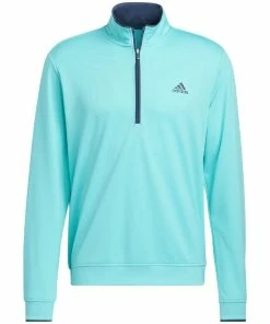 Adidas Lightweight 1/4 Zip Pullover - Semi Mint Rush/Crew Navy