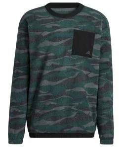 Adidas Texture Print Crew Neck Sweatshirt - Black/Grey Six/Shadow Green