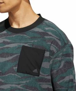 Adidas Texture Print Crew Neck Sweatshirt - Black/Grey Six/Shadow Green -Second Hand Clubs Sales adidas texture print crew neck black grey six shadow green 4