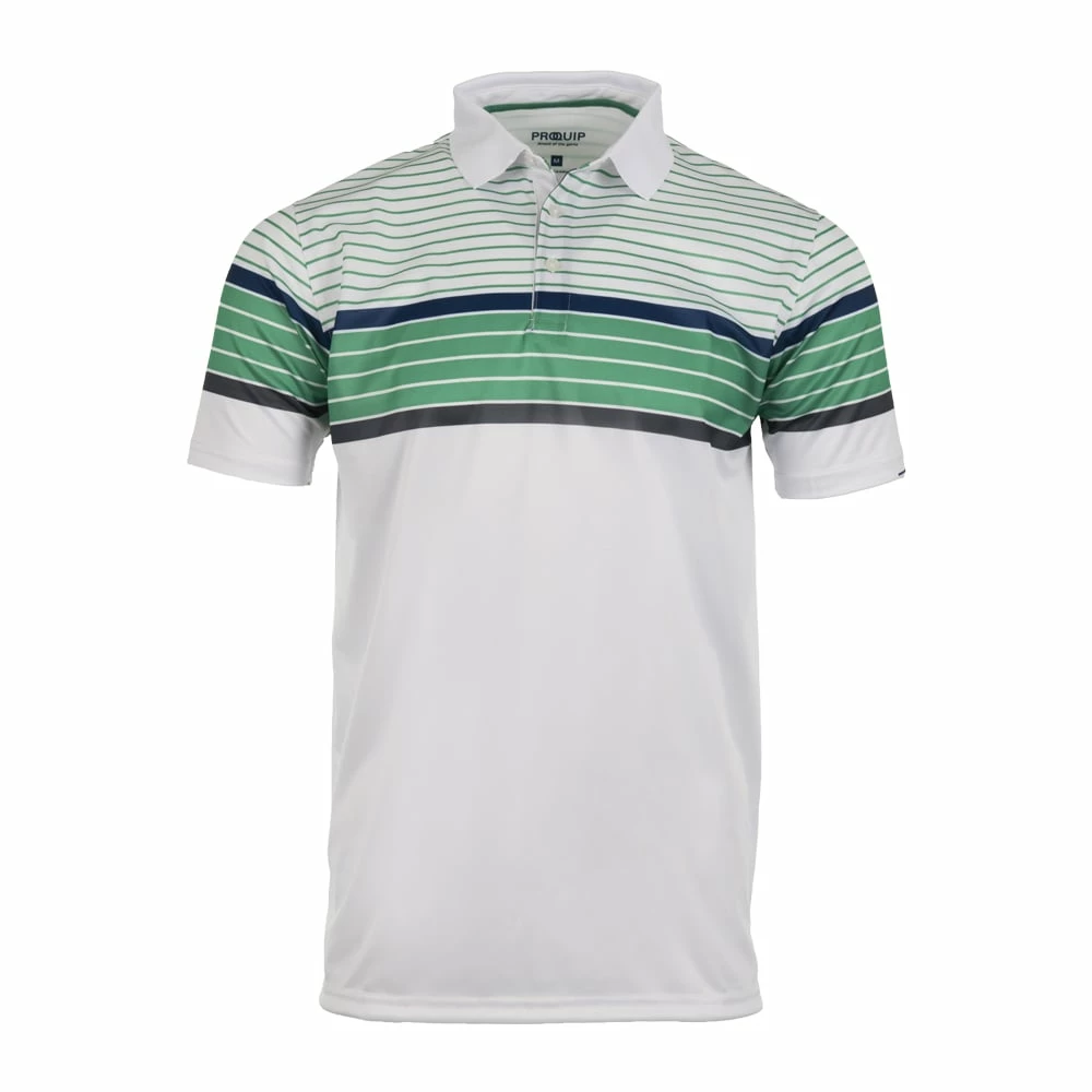 ProQuip Technical Chest Stripe Golf Polo Shirt - White/Green 3 ProQuip Technical Chest Stripe Golf Polo Shirt - White/Green