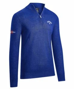 Callaway Ribbed 1/4 Zip Merino Wool Thermal Sweater - Magnetic Blue