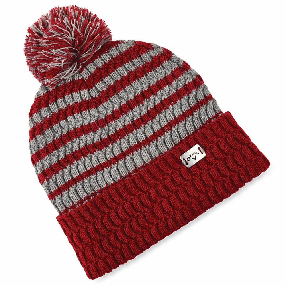 Callaway Winter Pom Pom Beanie Hat - Cardinal Red/Grey 3 Callaway Winter Pom Pom Beanie Hat - Cardinal Red/Grey