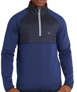 Calvin Klein Gravity Hybrid 1/4 Zip Sweater - Ink -Second Hand Clubs Sales calvin klein gravity hybrid 14 zip sweater ink 1