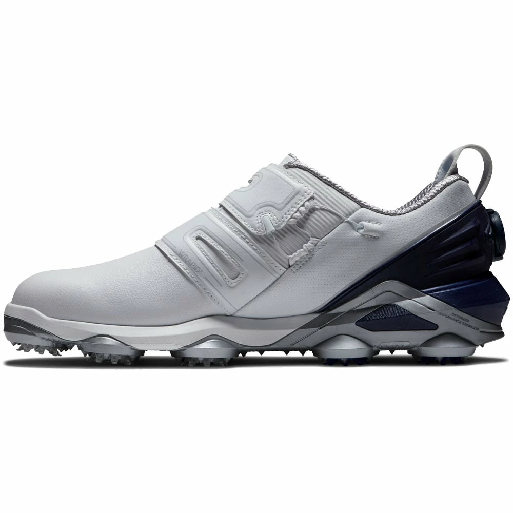 FootJoy Tour Alpha Double BOA Spiked Shoes - White/Navy/Grey 5 FootJoy Tour Alpha Double BOA Spiked Shoes - White/Navy/Grey - Image 3