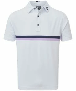 FootJoy Double Chestband Pique Polo Shirt - White/Navy/Lavender