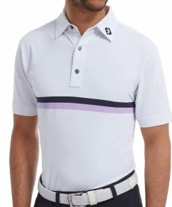 FootJoy Double Chestband Pique Polo Shirt - White/Navy/Lavender -Second Hand Clubs Sales footjoy chestband pique polo shirt whitenavylavender 3