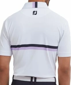 FootJoy Double Chestband Pique Polo Shirt - White/Navy/Lavender -Second Hand Clubs Sales footjoy chestband pique polo shirt whitenavylavender 4