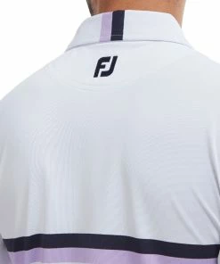FootJoy Double Chestband Pique Polo Shirt - White/Navy/Lavender -Second Hand Clubs Sales footjoy chestband pique polo shirt whitenavylavender 5
