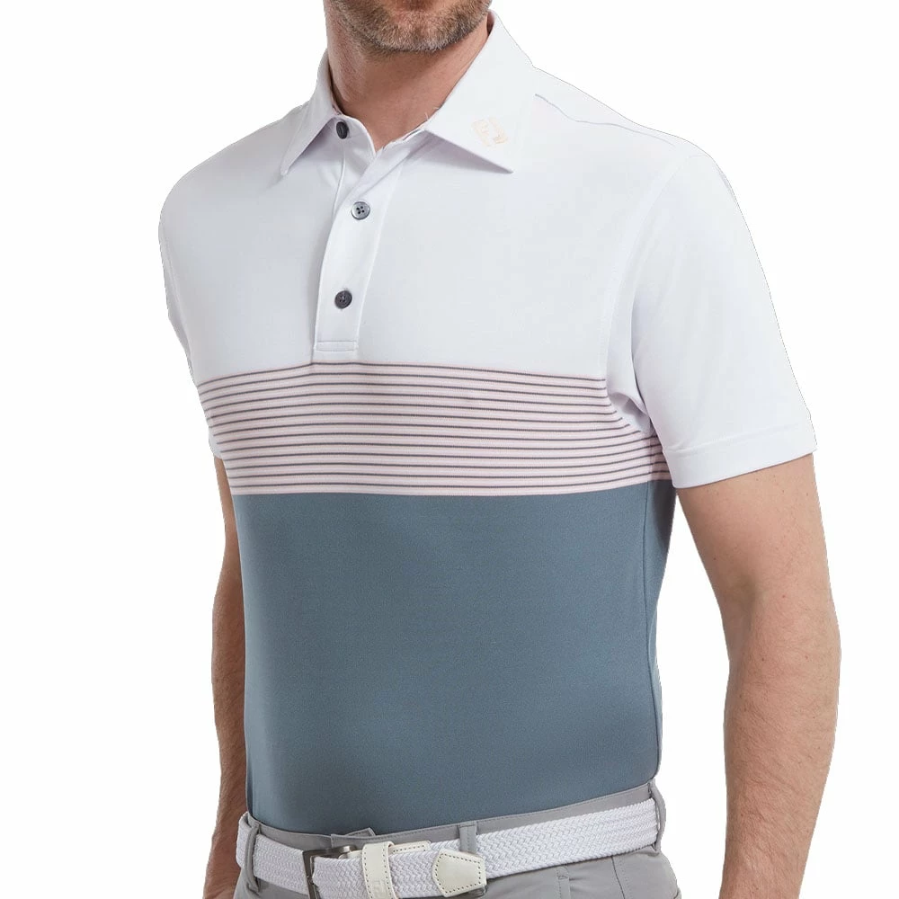 FootJoy Colour Block Pique Polo Shirt - White/Graphite/Quartz Pink 5 FootJoy Colour Block Pique Polo Shirt - White/Graphite/Quartz Pink - Image 3