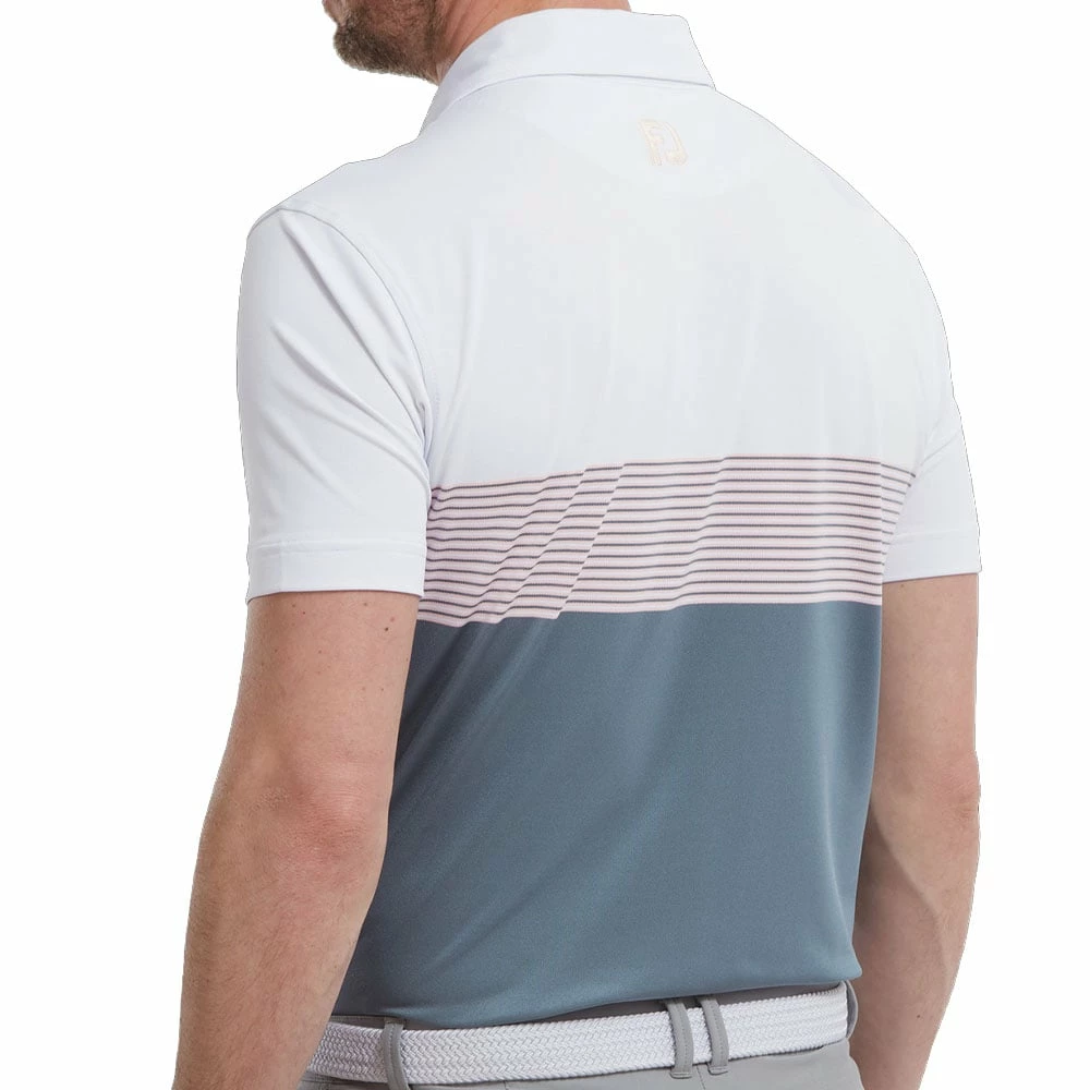 FootJoy Colour Block Pique Polo Shirt - White/Graphite/Quartz Pink 6 FootJoy Colour Block Pique Polo Shirt - White/Graphite/Quartz Pink - Image 4