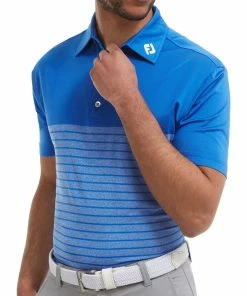 FootJoy Engineered Heather Striped Lisle Polo Shirt - Royal -Second Hand Clubs Sales footjoy engineered heather striped lisle polo shirt royal 3