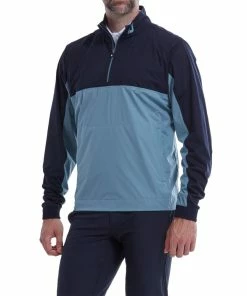 FootJoy HydroKnit 1/2 Zip Waterproof Jacket - Navy/Denim -Second Hand Clubs Sales footjoy hydroknit 12 zip waterproof jacket navy denim 2