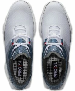 FootJoy Pro SL Sport Waterproof Spikeless Shoes - White/Blue/Navy -Second Hand Clubs Sales footjoy pro sl sport spikeless shoes whitebluenavy 2