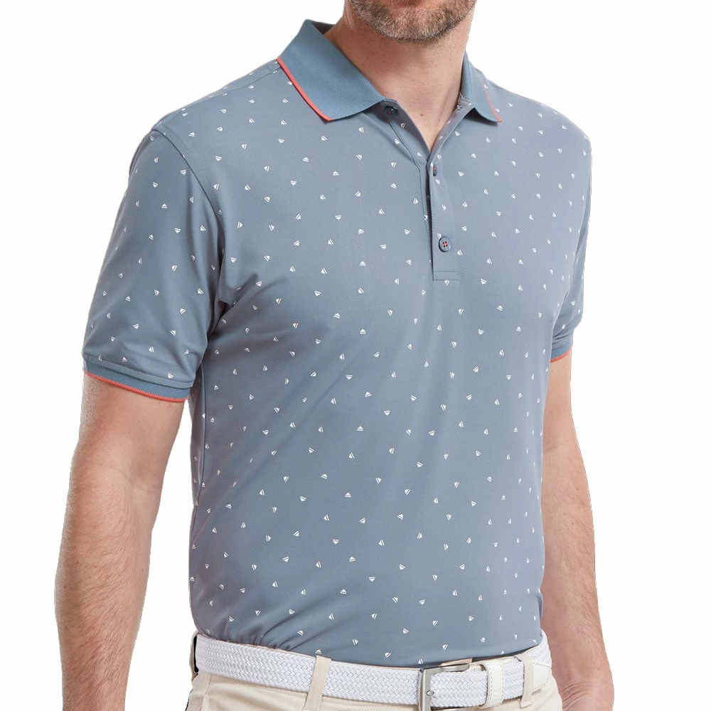 FootJoy Push Play Print Pique Polo Shirt - Graphite/White 5 FootJoy Push Play Print Pique Polo Shirt - Graphite/White - Image 3