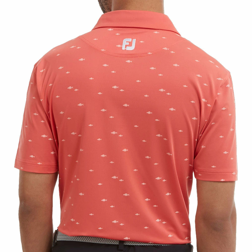 FootJoy School Fish Print Lisle Polo Shirt - Coral - Image 4