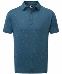 FootJoy School Fish Print Lisle Polo Shirt - Ink