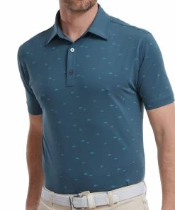 FootJoy School Fish Print Lisle Polo Shirt - Ink -Second Hand Clubs Sales footjoy school fish print lisle polo shirt ink 3