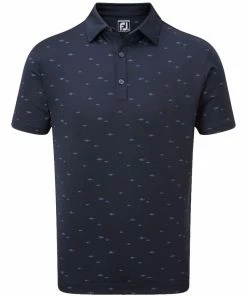 FootJoy School Fish Print Lisle Polo Shirt - Navy