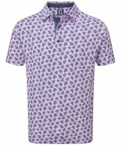 FootJoy Shadow Palm Print Pique Polo Shirt - Lavender/Navy