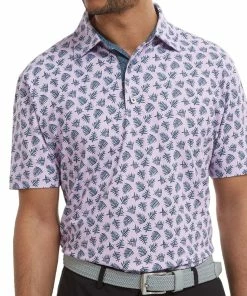 FootJoy Shadow Palm Print Pique Polo Shirt - Lavender/Navy -Second Hand Clubs Sales footjoy shadow palm print pique polo shirt lavender 3