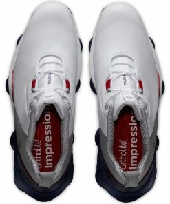 FootJoy Tour Alpha Waterproof Spiked Shoes - White/Navy/Grey 10 FootJoy Tour Alpha Waterproof Spiked Shoes - White/Navy/Grey -Second Hand Clubs Sales footjoy tour alpha spiked shoes whitenavygrey 4