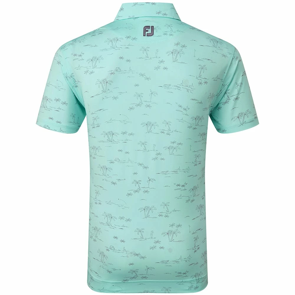 FootJoy Tropic Print Polo Shirt - Aqua Surf/Lava 4 FootJoy Tropic Print Polo Shirt - Aqua Surf/Lava - Image 2