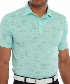 FootJoy Tropic Print Polo Shirt - Aqua Surf/Lava 9 FootJoy Tropic Print Polo Shirt - Aqua Surf/Lava -Second Hand Clubs Sales footjoy tropic print polo shirt aquasurflava 3
