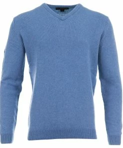 Greg Norman By ProQuip Lambswool Water Repellent V-Neck Golf Sweater - Blue