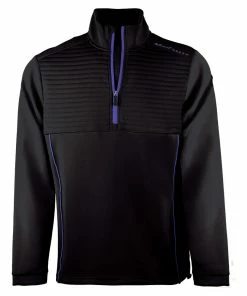 Island Green 1/2 Zip Ribbed Yoke Sweater - Black/Mulberry