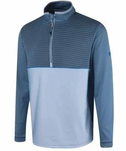 Island Green Ribbed Yoke 1/4 Zip Pullover - Airforce/Aqua/Turquoise