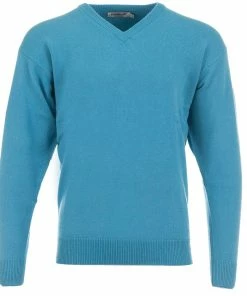 ProQuip Lambswool Water Repellent V Neck Golf Sweater - Aqua