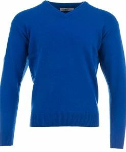ProQuip Lambswool Water Repellent V Neck Golf Sweater - Electric Blue