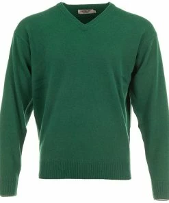 ProQuip Lambswool Water Repellent V Neck Golf Sweater - Grove Green