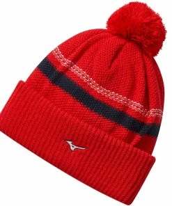 Mizuno Breathe Thermo Knit Pom Pom Beanie - Red