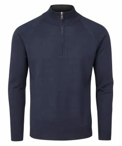 Oscar Jacobson Warwick Zip Neck Merino Sweater - Navy