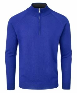 Oscar Jacobson Warwick Zip Neck Merino Sweater - Royal Blue