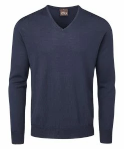 Oscar Jacobson Weston V-Neck Merino Sweater - Navy