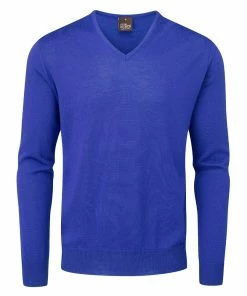 Oscar Jacobson Weston V-Neck Merino Sweater - Royal Blue
