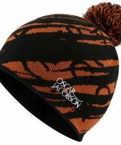 Oscar Jacobson Memphis Knitted Bobble Hat - Black/Orange Rust