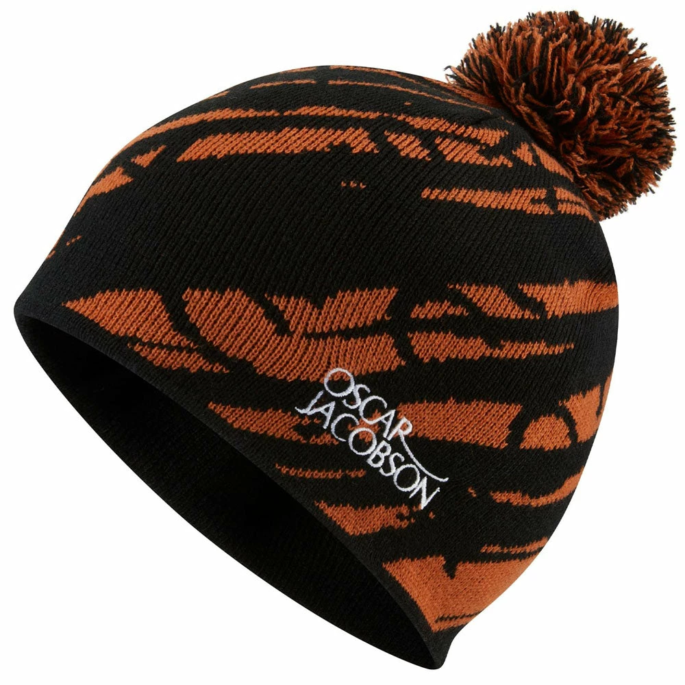 Oscar Jacobson Memphis Knitted Bobble Hat - Black/Orange Rust 3 Oscar Jacobson Memphis Knitted Bobble Hat - Black/Orange Rust