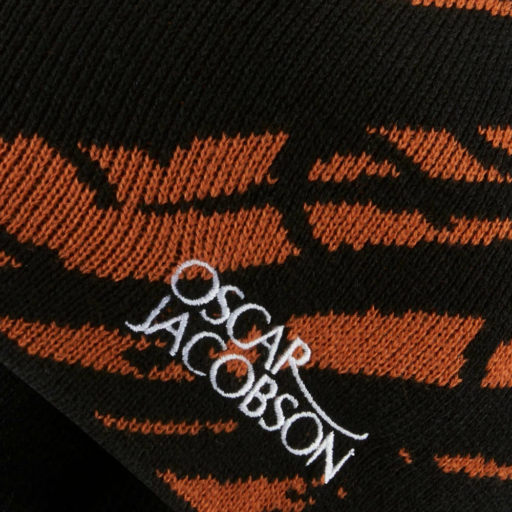 Oscar Jacobson Memphis Knitted Bobble Hat - Black/Orange Rust 4 Oscar Jacobson Memphis Knitted Bobble Hat - Black/Orange Rust - Image 2