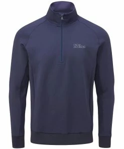 Oscar Jacobson Trent Tour Mid Layer 1/2 Zip Pullover - Solid Navy
