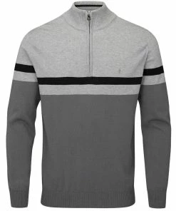 Oscar Jacobson Windsor Pin Knit 1/2 Zip Sweater - Pewter/Light Grey