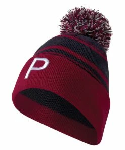Puma P Removable Pom Beanie Hat - Navy Blazer/Persian Red
