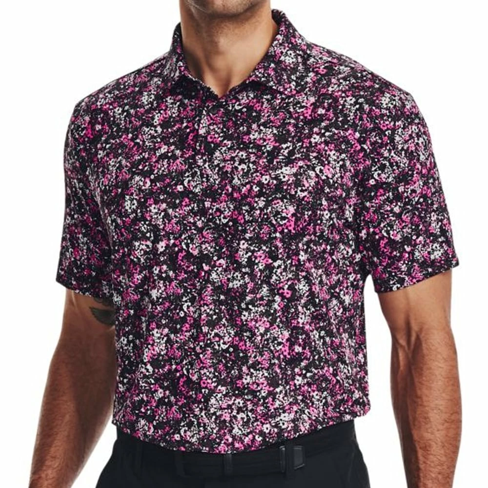 Under Armour Playoff 3.0 Floral Speckle Printed Polo Shirt - Black/Rebel Pink - Image 3